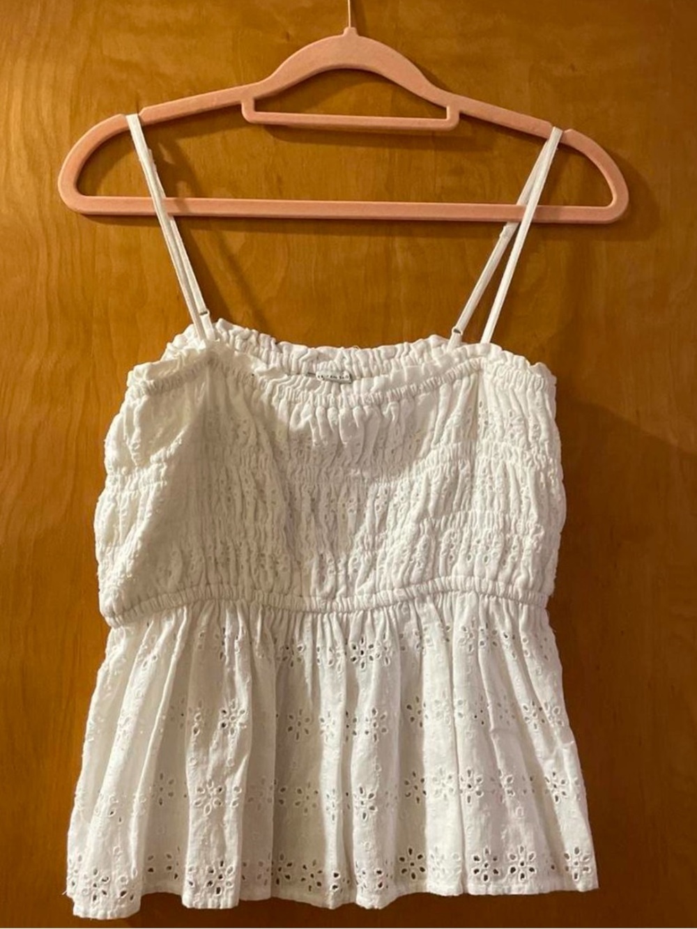 American Eagle White Eyelet Smocked Cami Top
